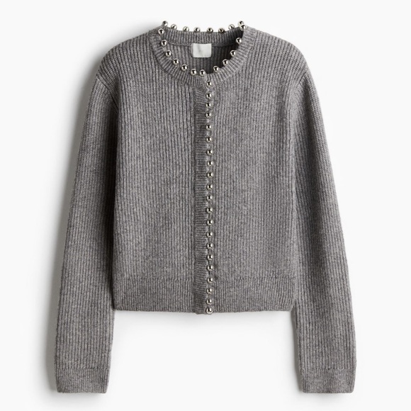 H&M bead embellished rib knit cardigan Grey/ silver NWT - Picture 4 of 5